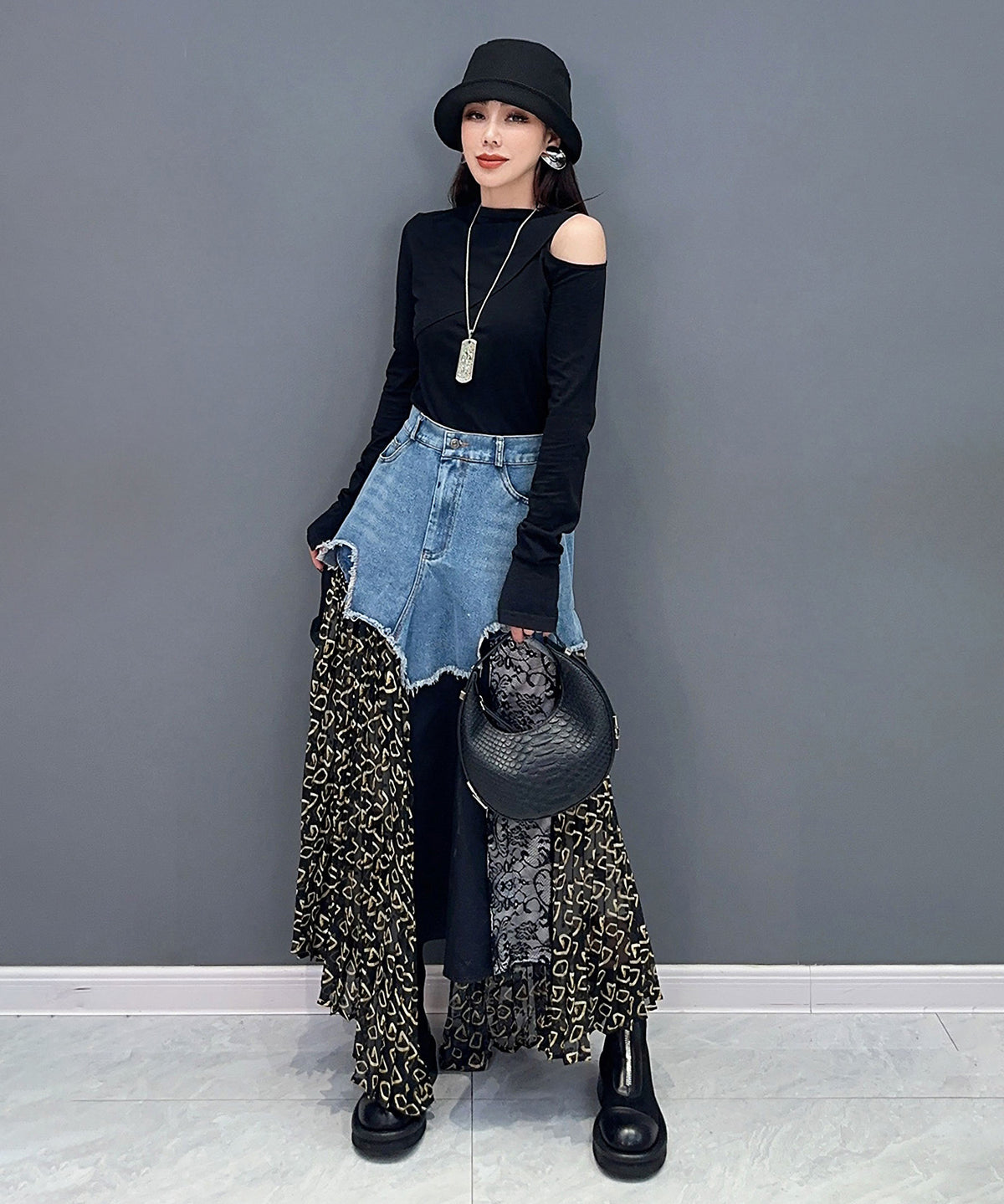 Patchwork Denim Skirt
