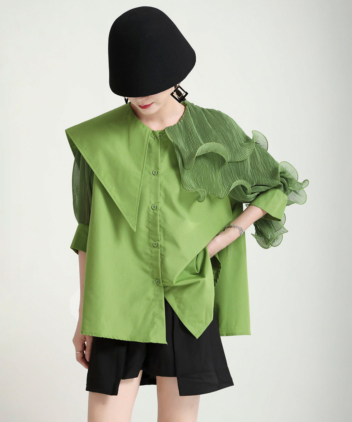 Ruffle Pleated Short Blouse