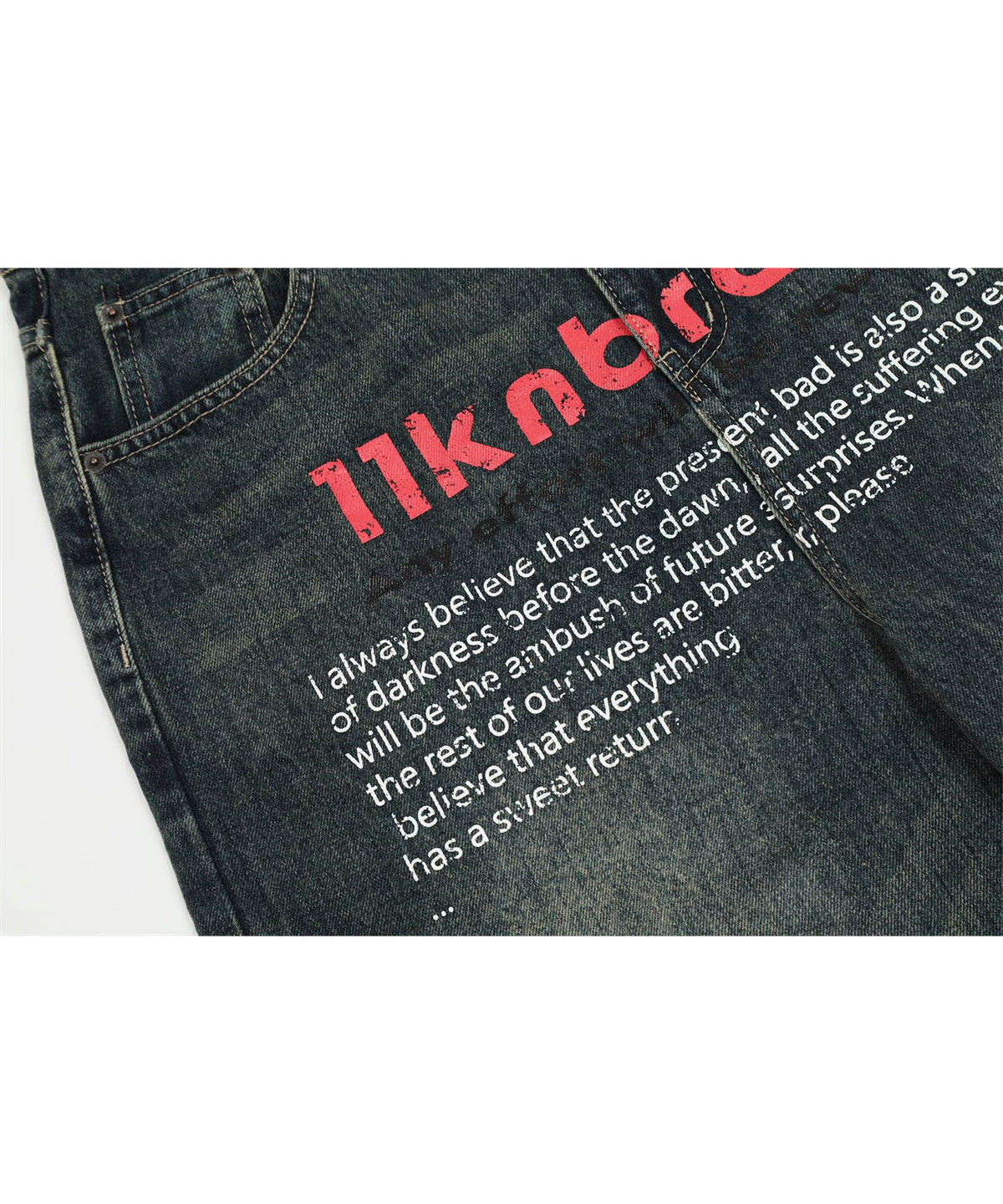English Letter Print Denim Pants