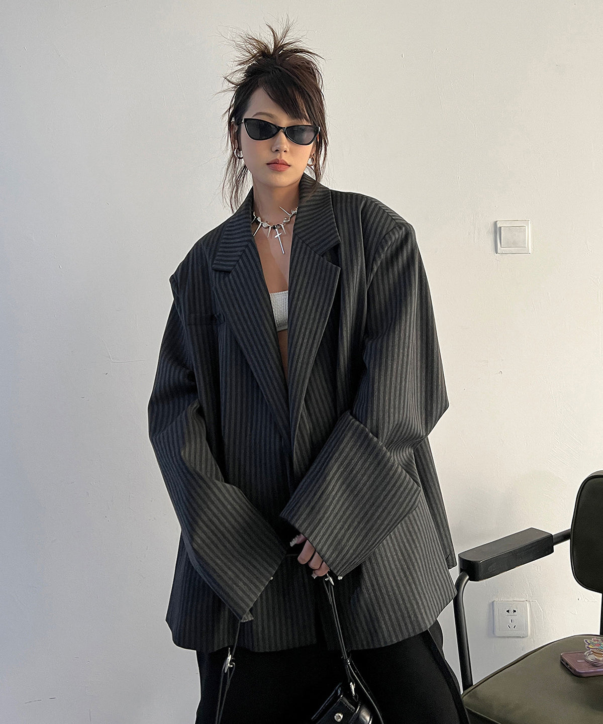 Stripe Buttonless Jacket