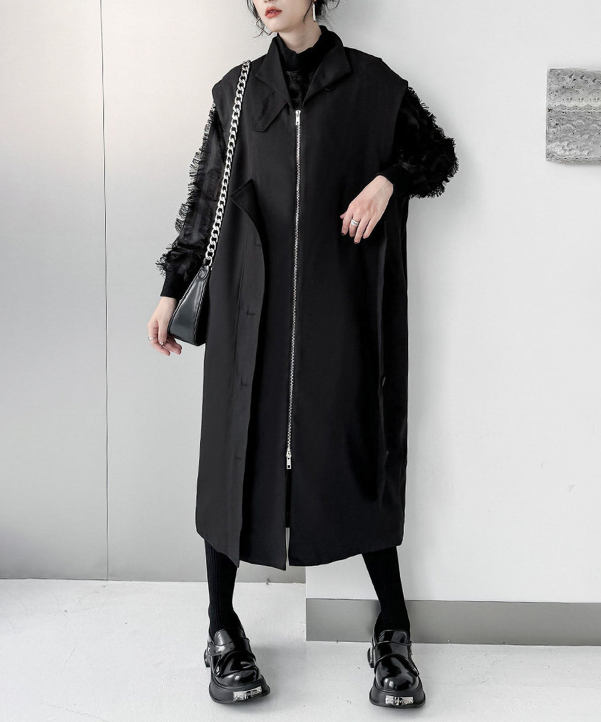 Stand Collar Zip Long Vest