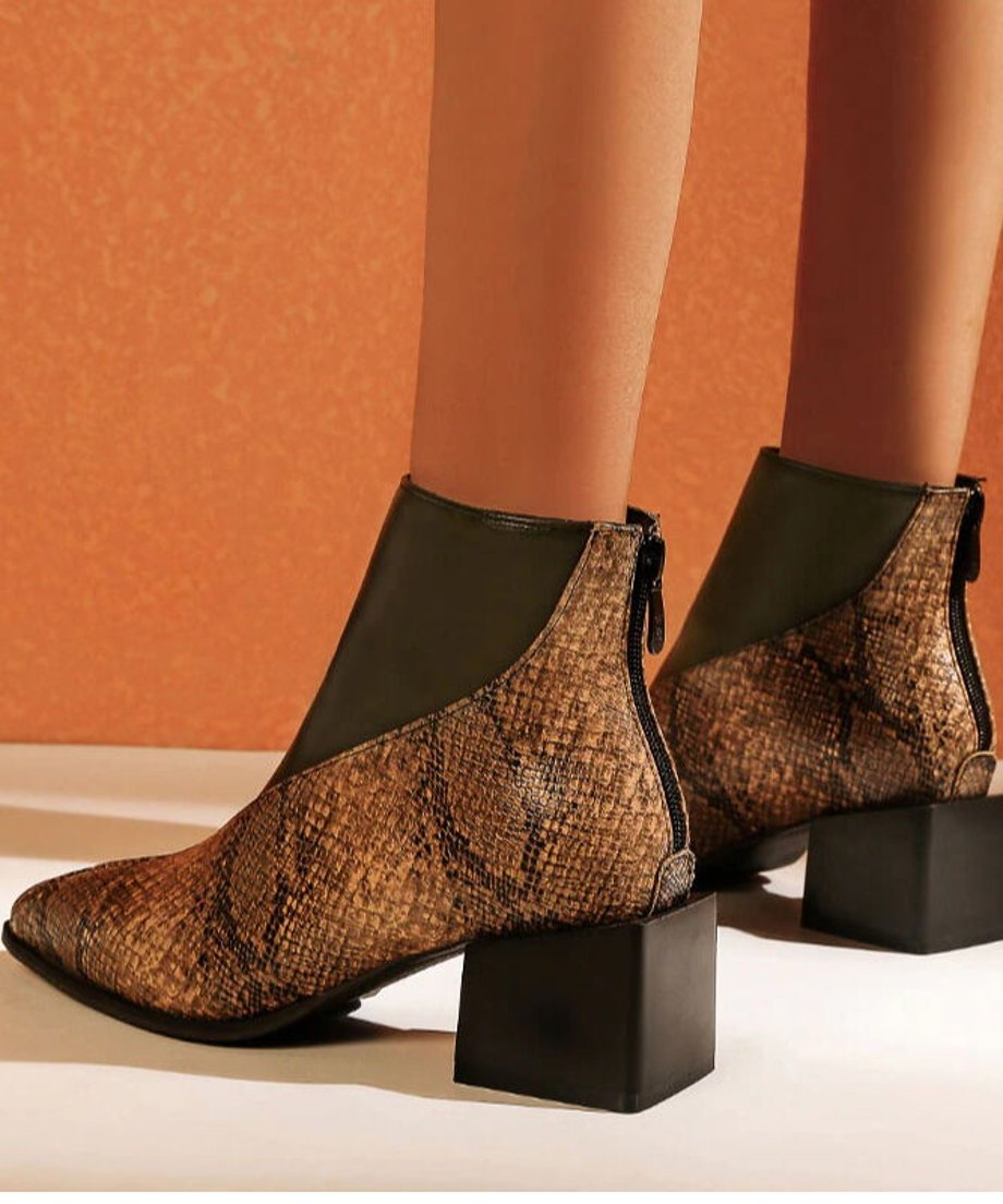 Two-Tone Split Line Ankle Boots