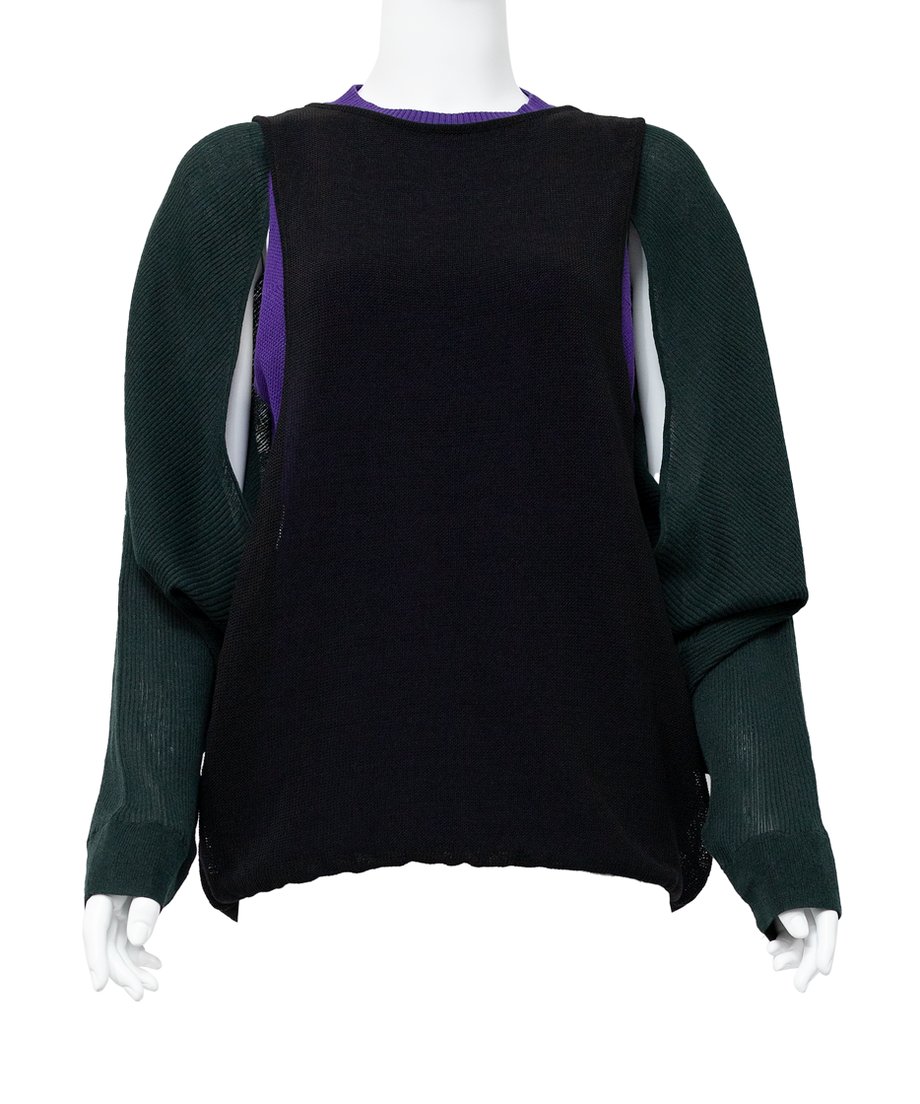 Cut-Out Panel Layered Knit Top