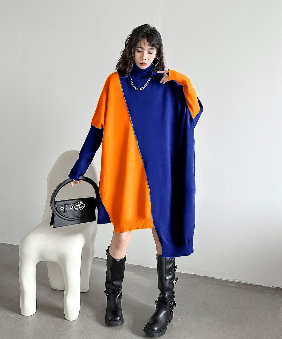 Diagonal Switch Sweater Dress