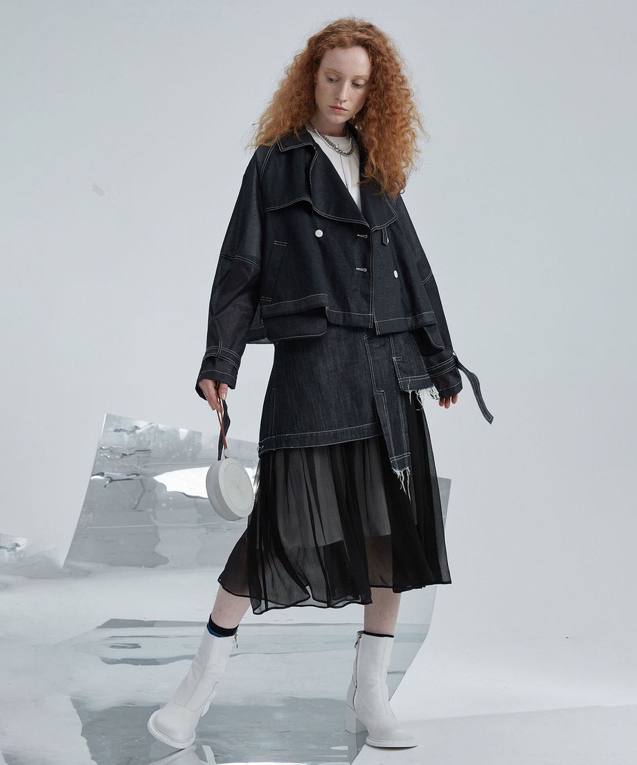 Hem Tulle Denim Skirt