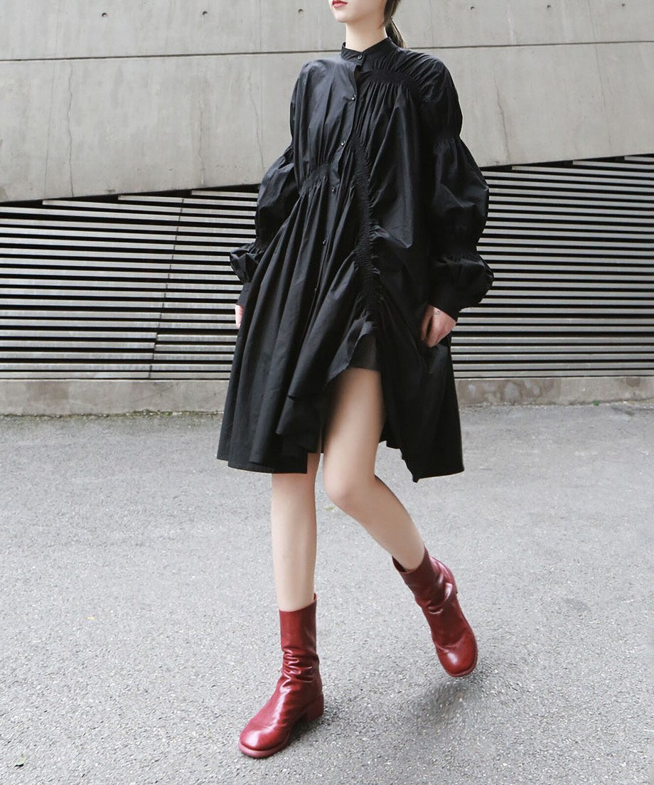 Gather Twist Balloon Shirt Dress