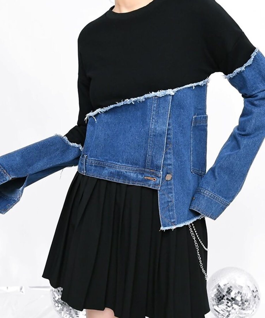 Denim Switching Sweatshirt