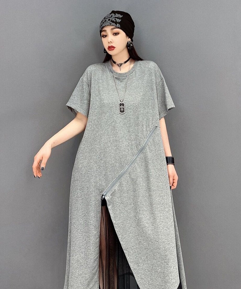 Asymmetric Mesh Layered Dress