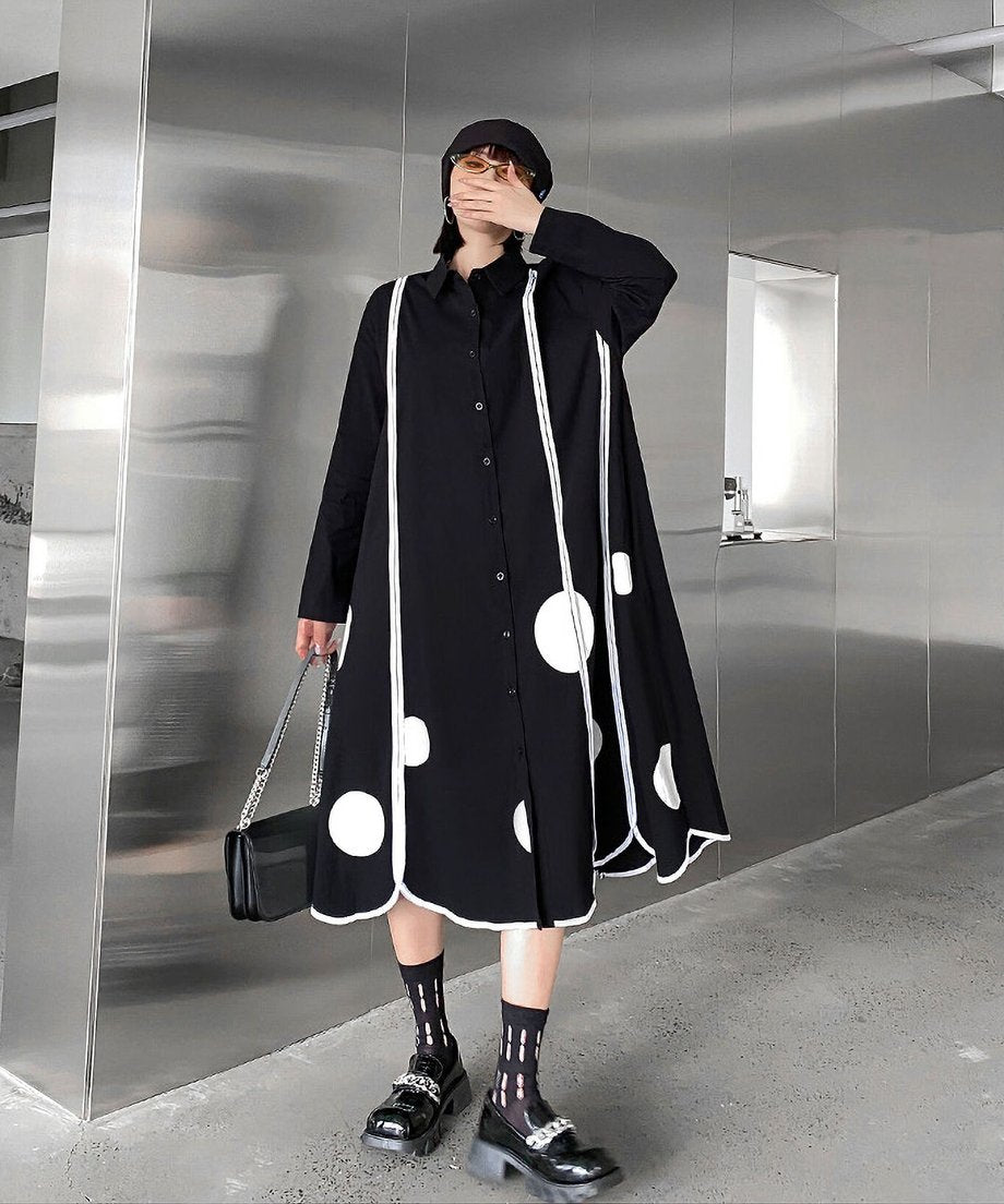 Scallop Dot Graphic Shirt Dress