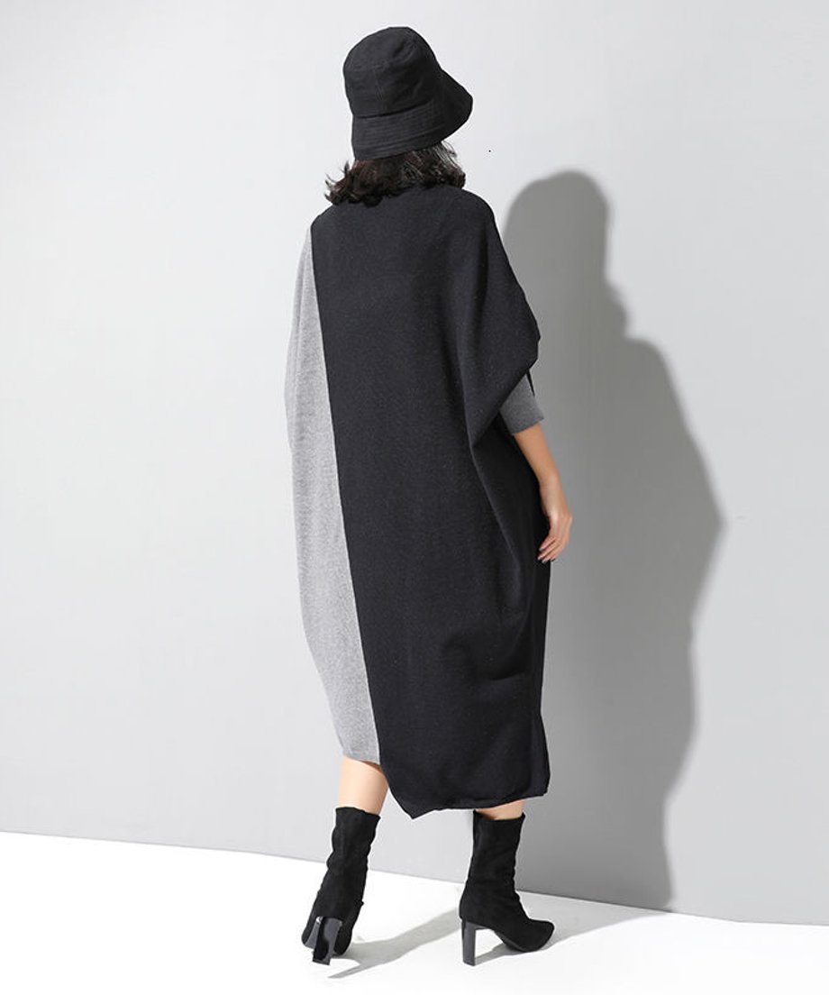 Bicolor Batwing Knit Dress