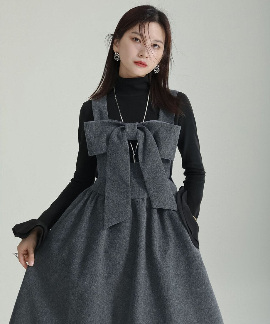 Bow Strap Wool Dress
