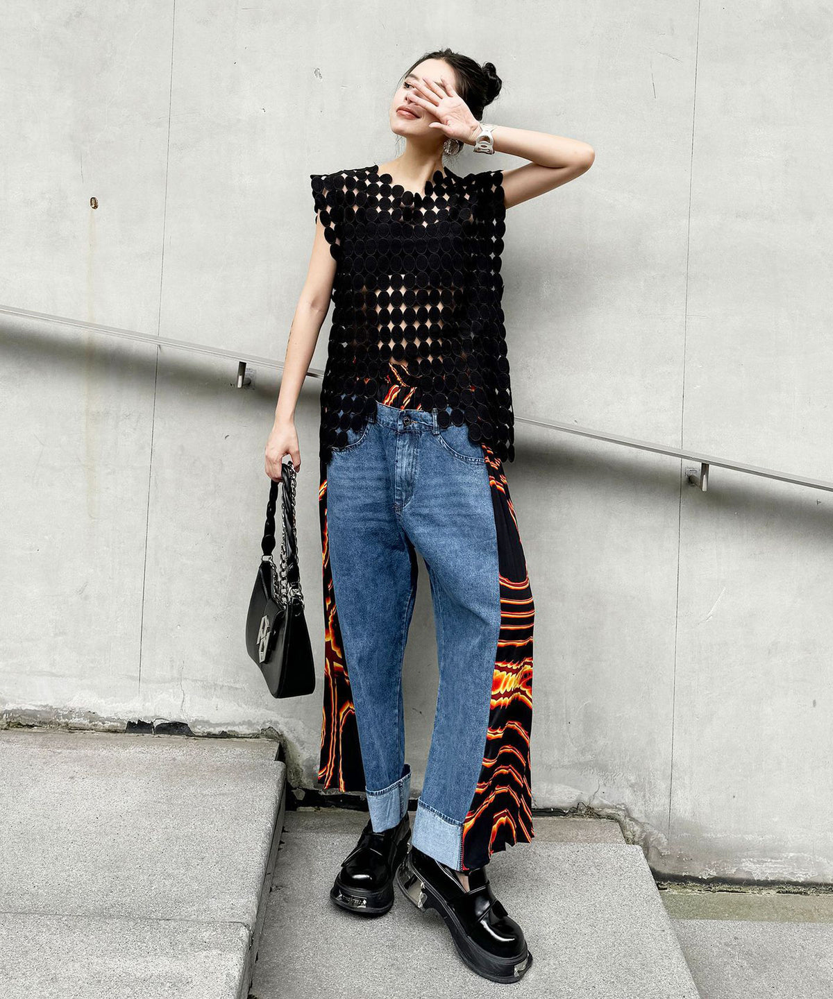 Side Pleated Denim Pants