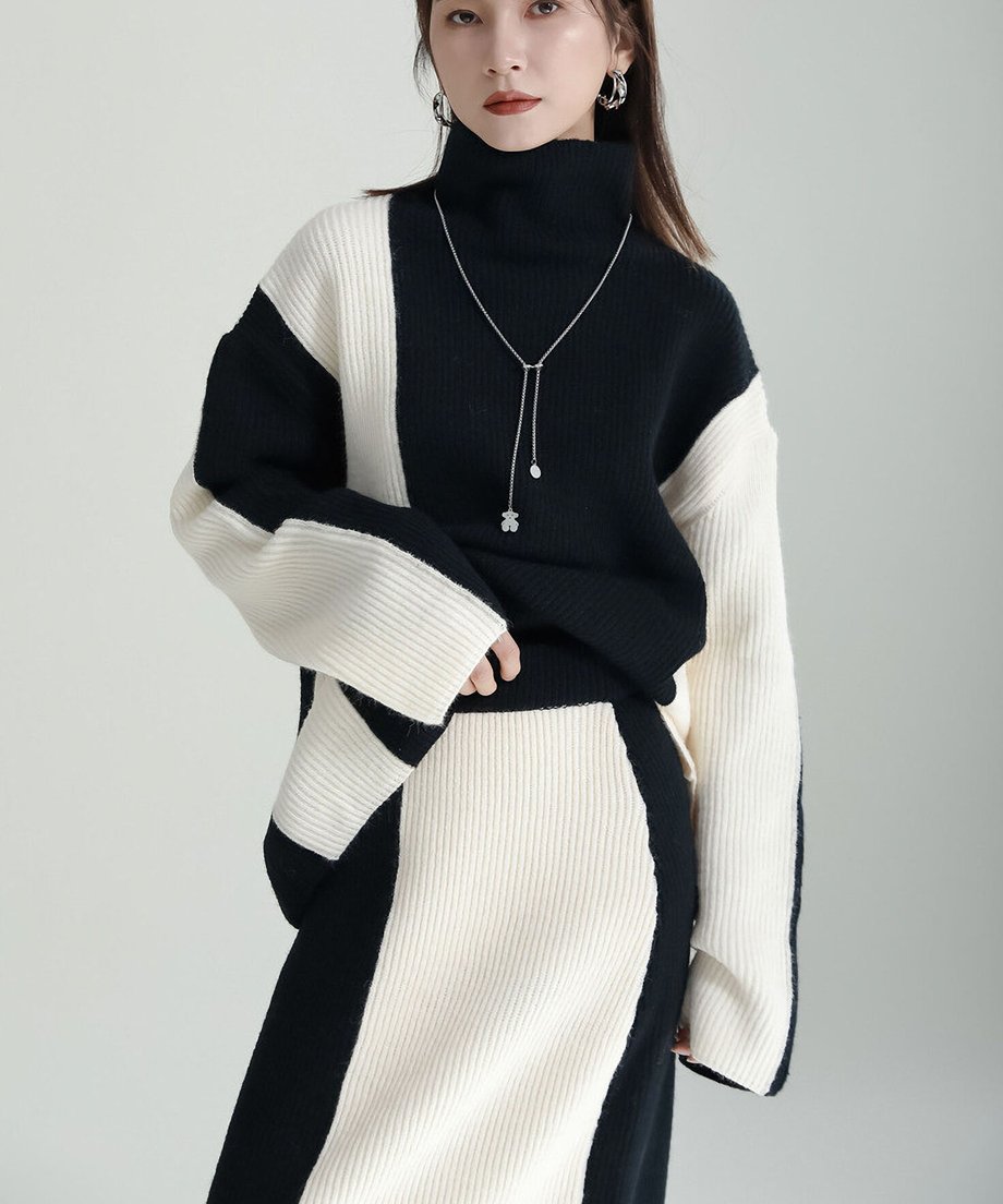 Bicolor Sweater & Skirt Co-ord