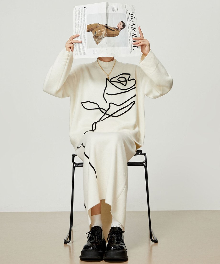 Line Drawing Sweater & Skirt Co-ord