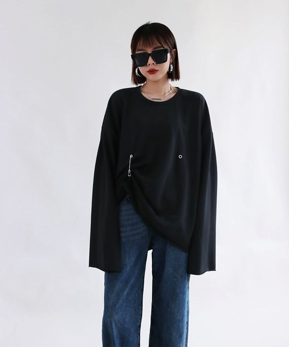 Pin Tuck Drape Long Sleeve Top