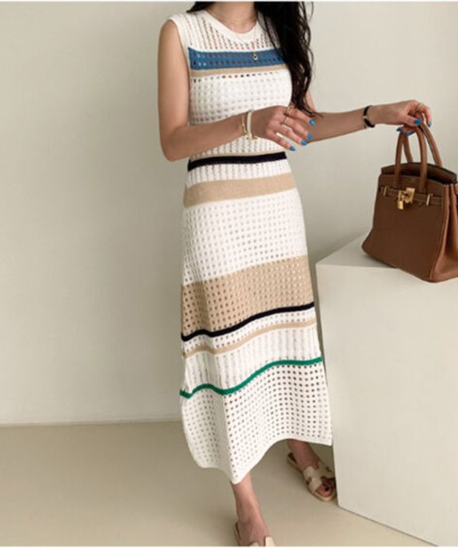 Striped Mesh Dress