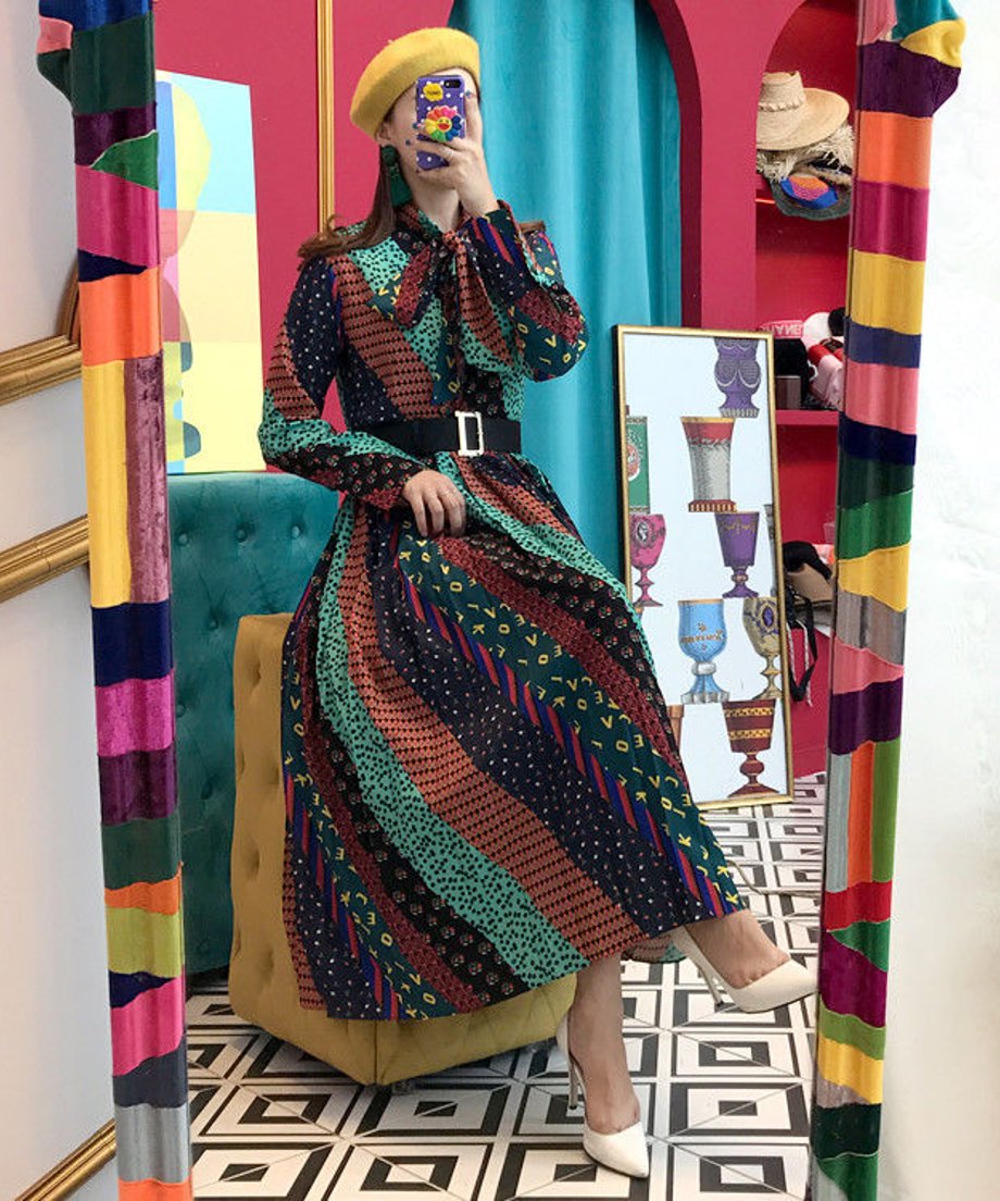 Retro Print Bowtie Dress