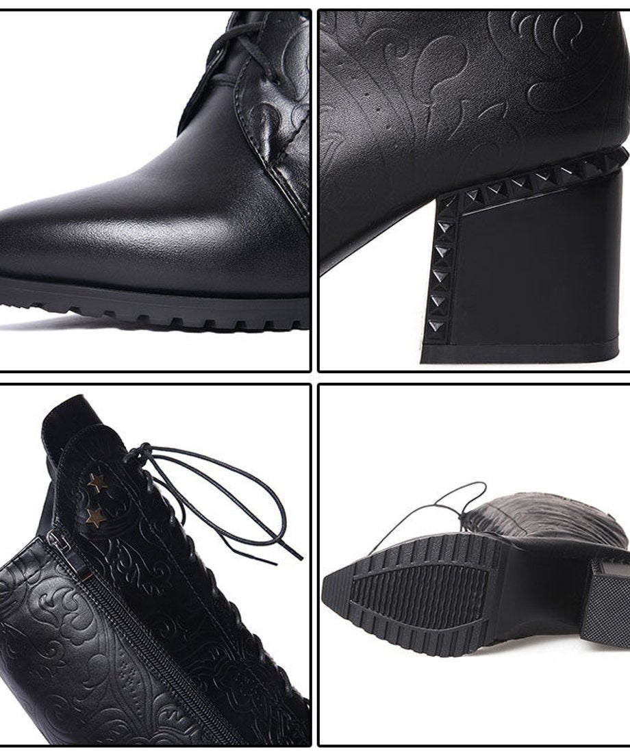 Embossed Lace-Up Tall Boots