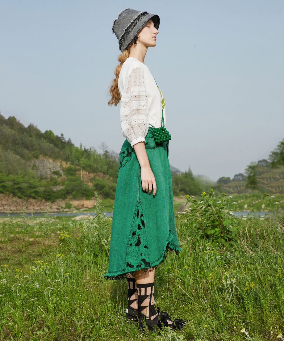 Lace Blocking Skirt
