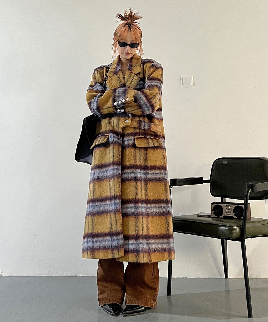 Blurred Check Long Coat