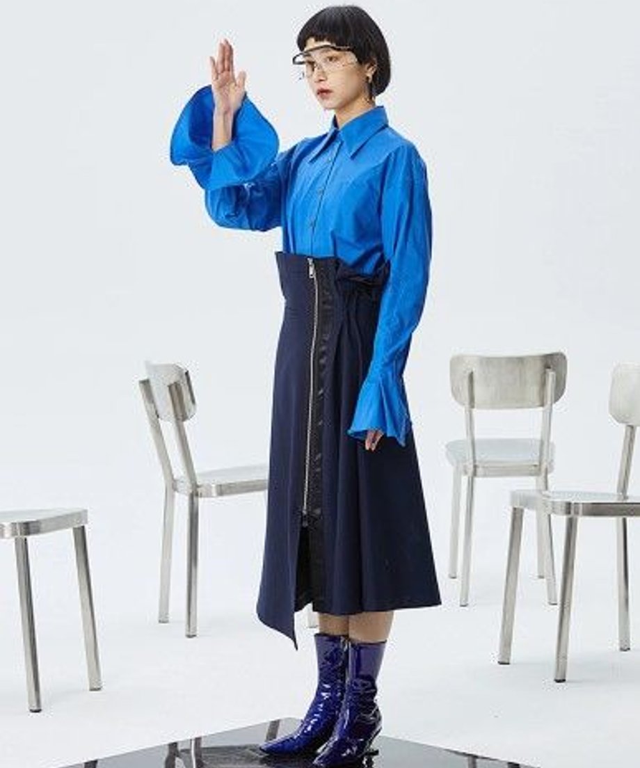 Zip Wrap Flare Skirt