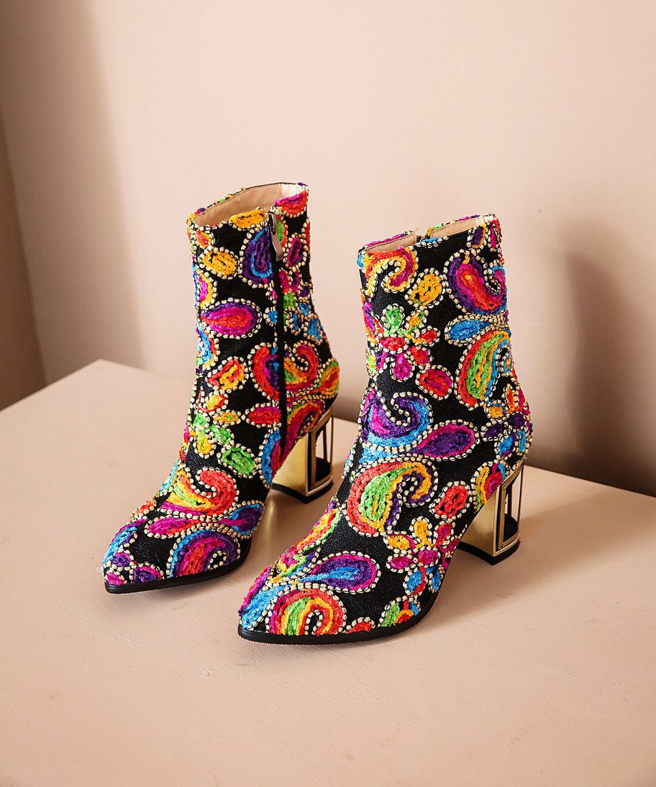 Beads  Flower Short Boots