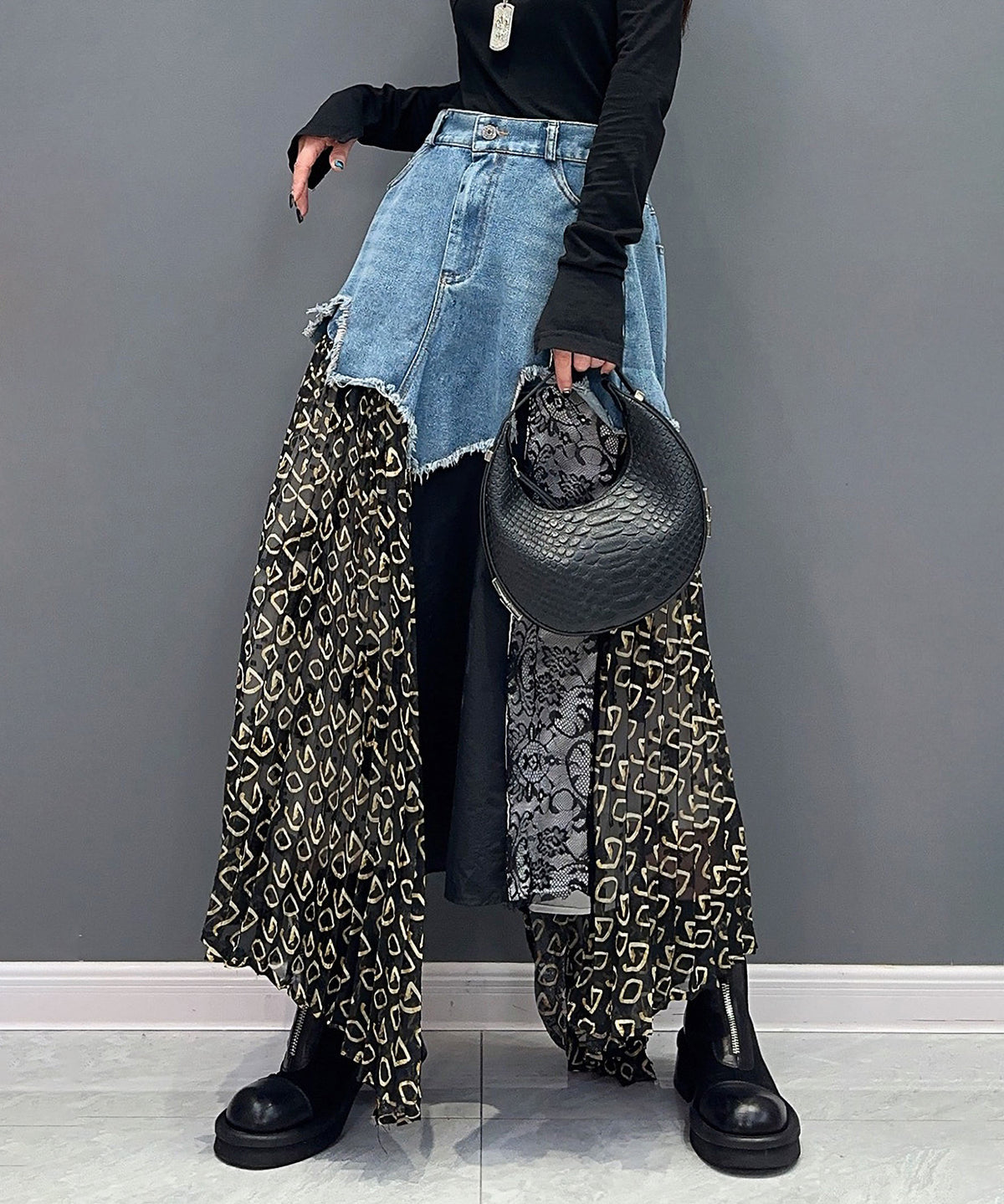 Patchwork Denim Skirt