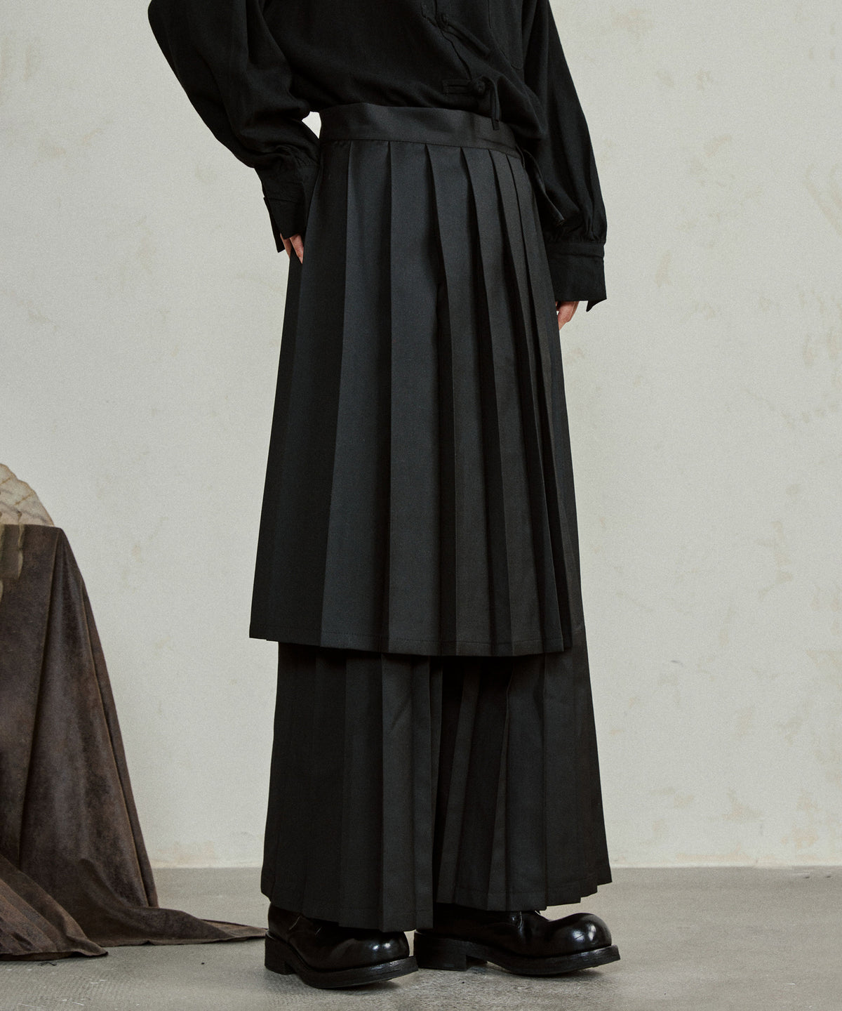 Pleated Wide Pants & Wrap Apron Co-ord