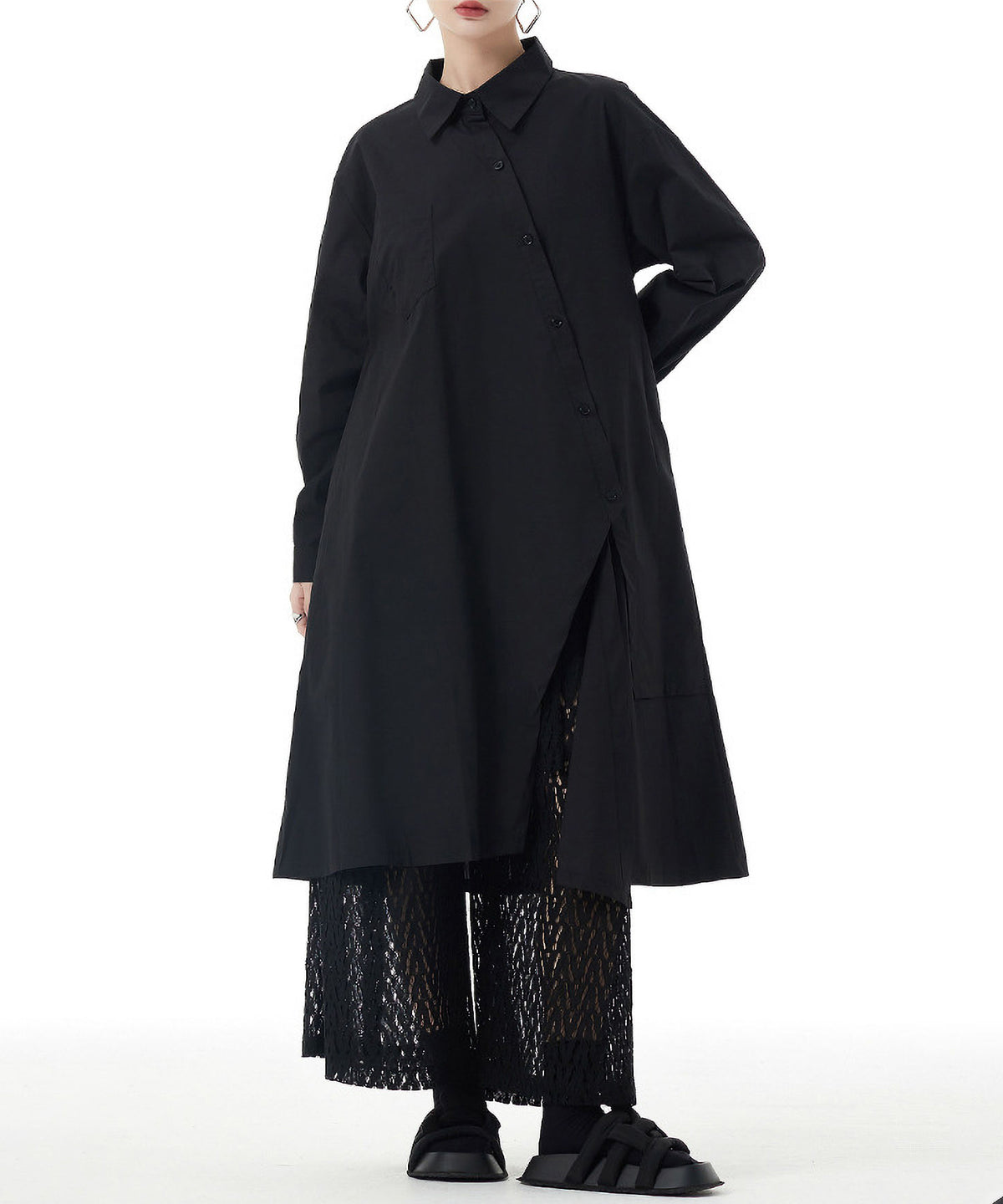 Diagonal Button Long Blouse