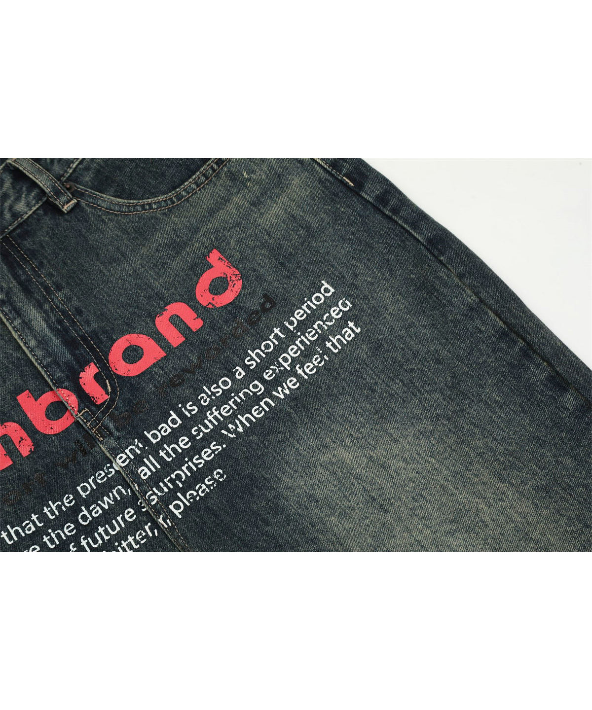 English Letter Print Denim Pants