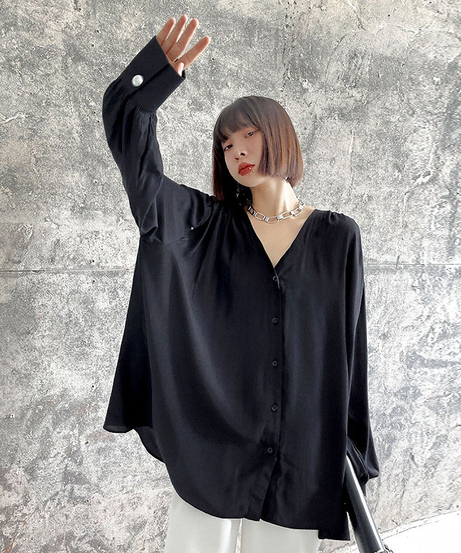 V-Neck Relaxed Satin Blouse