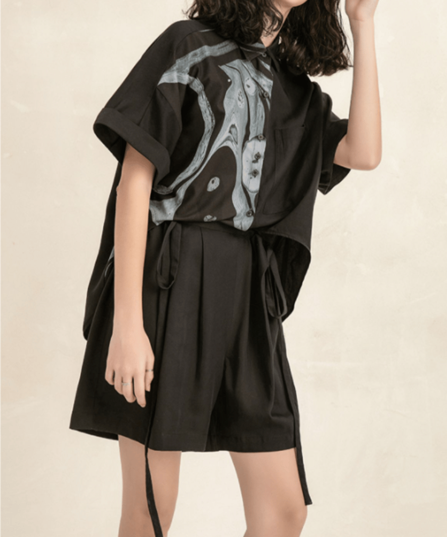Half Graphic Short Sleeve Shirt Set