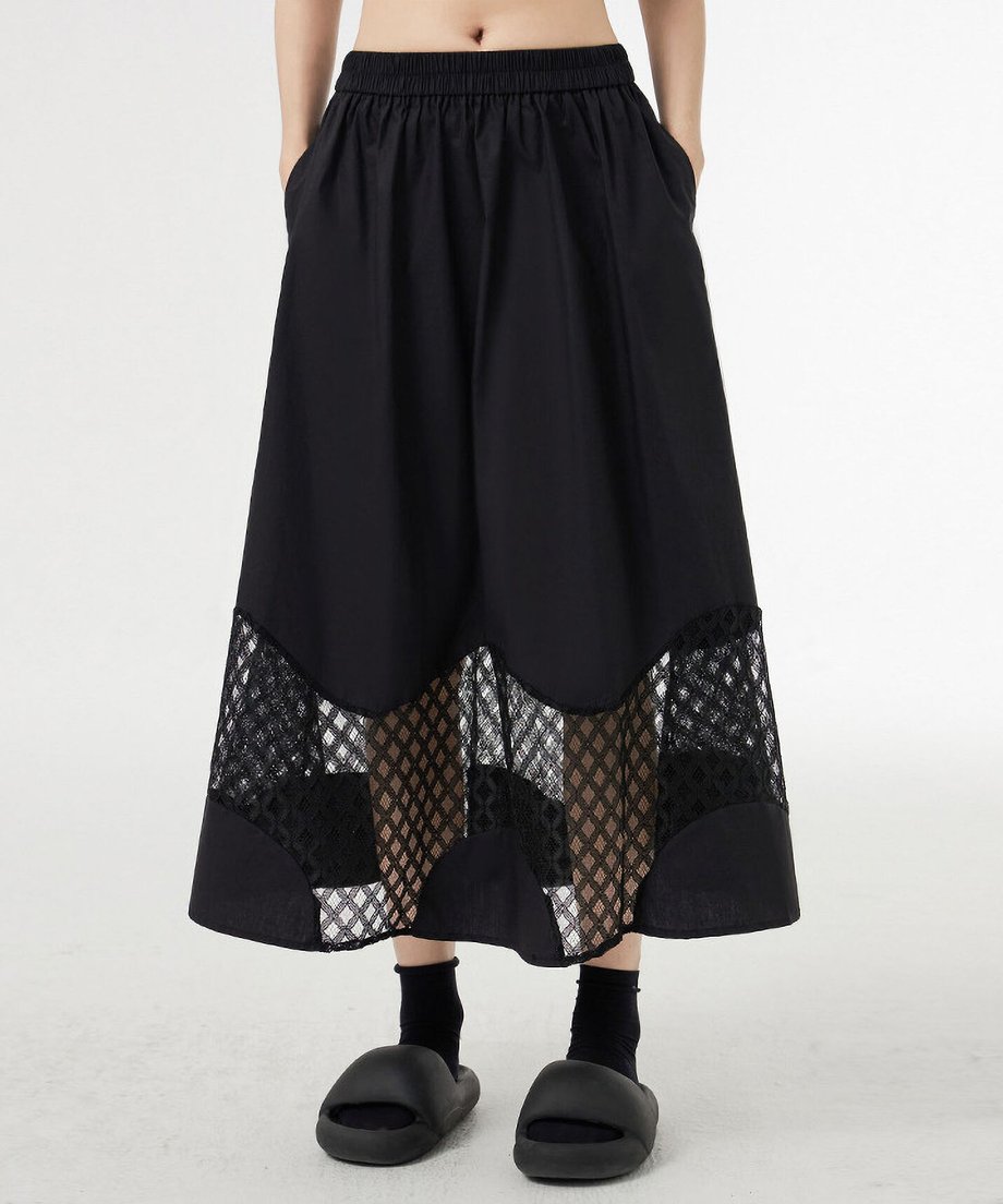 Curved Mesh Panel Flare Skirt