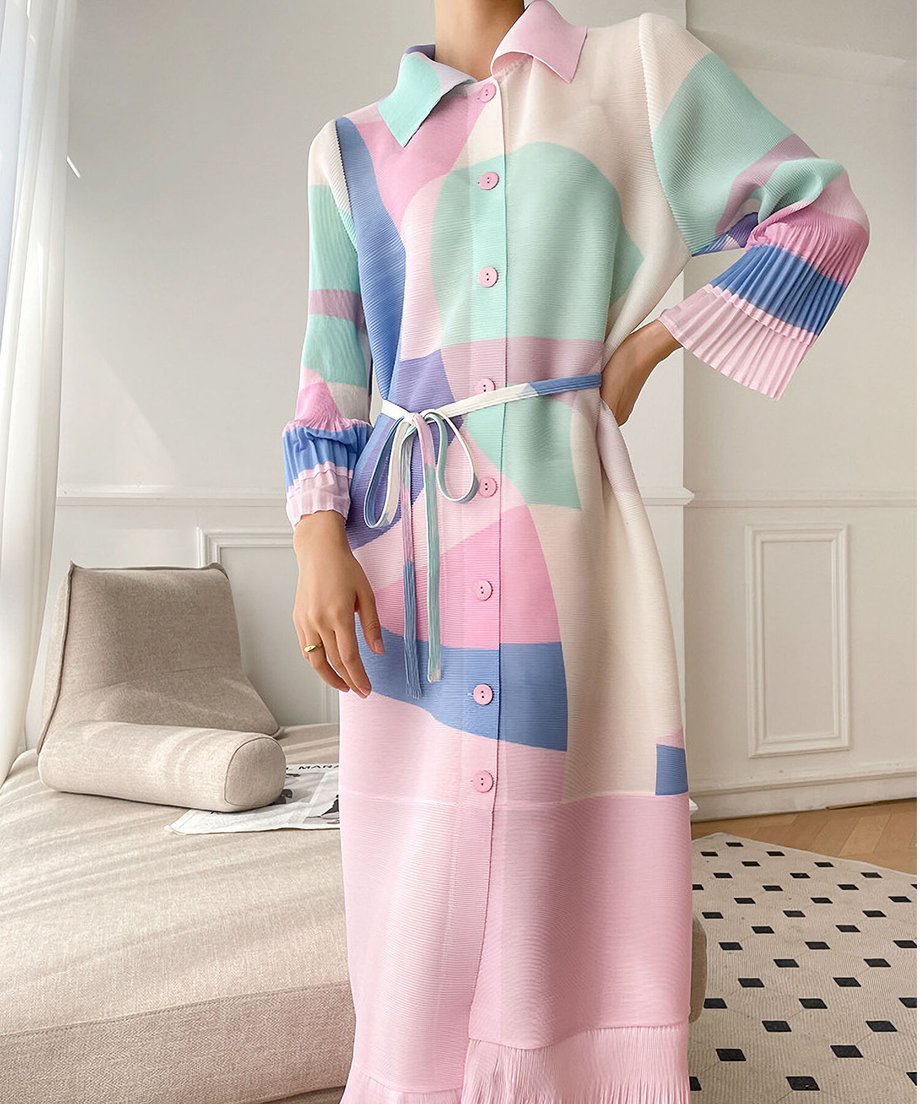 Pastel Geometry Pleated Dress