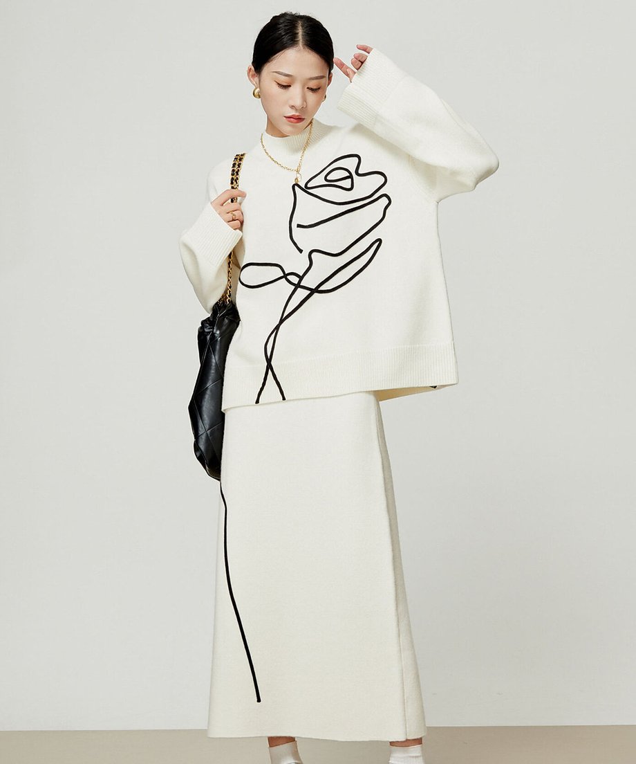 Line Drawing Sweater & Skirt Co-ord