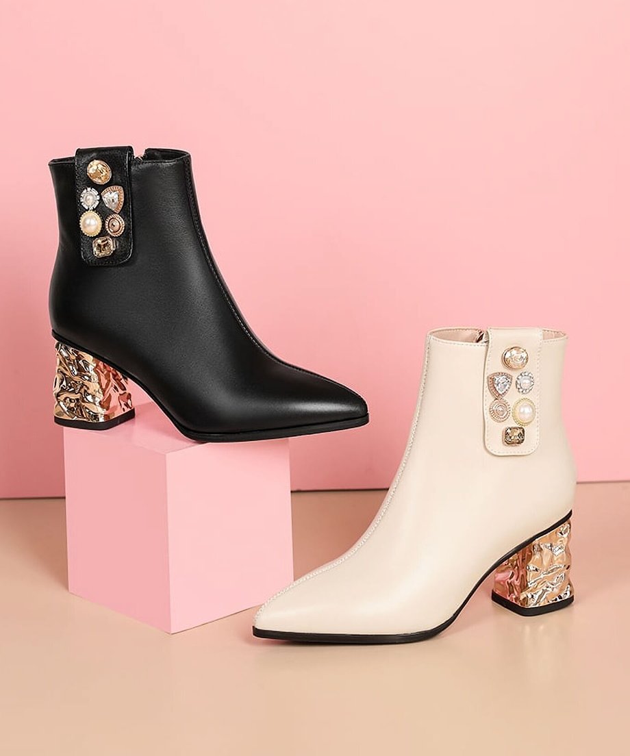 Metallic Sculpture Heel Ankle Boots