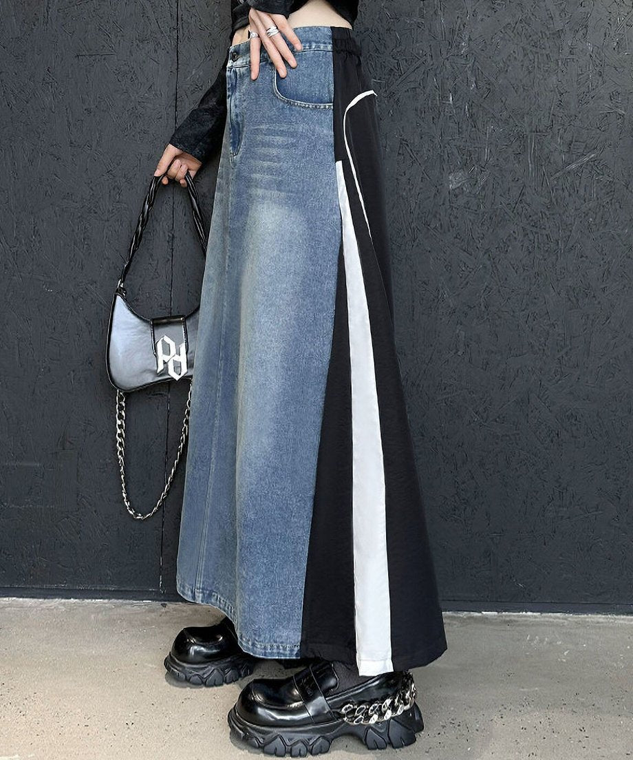 Hybrid Denim Flare Maxi Skirt