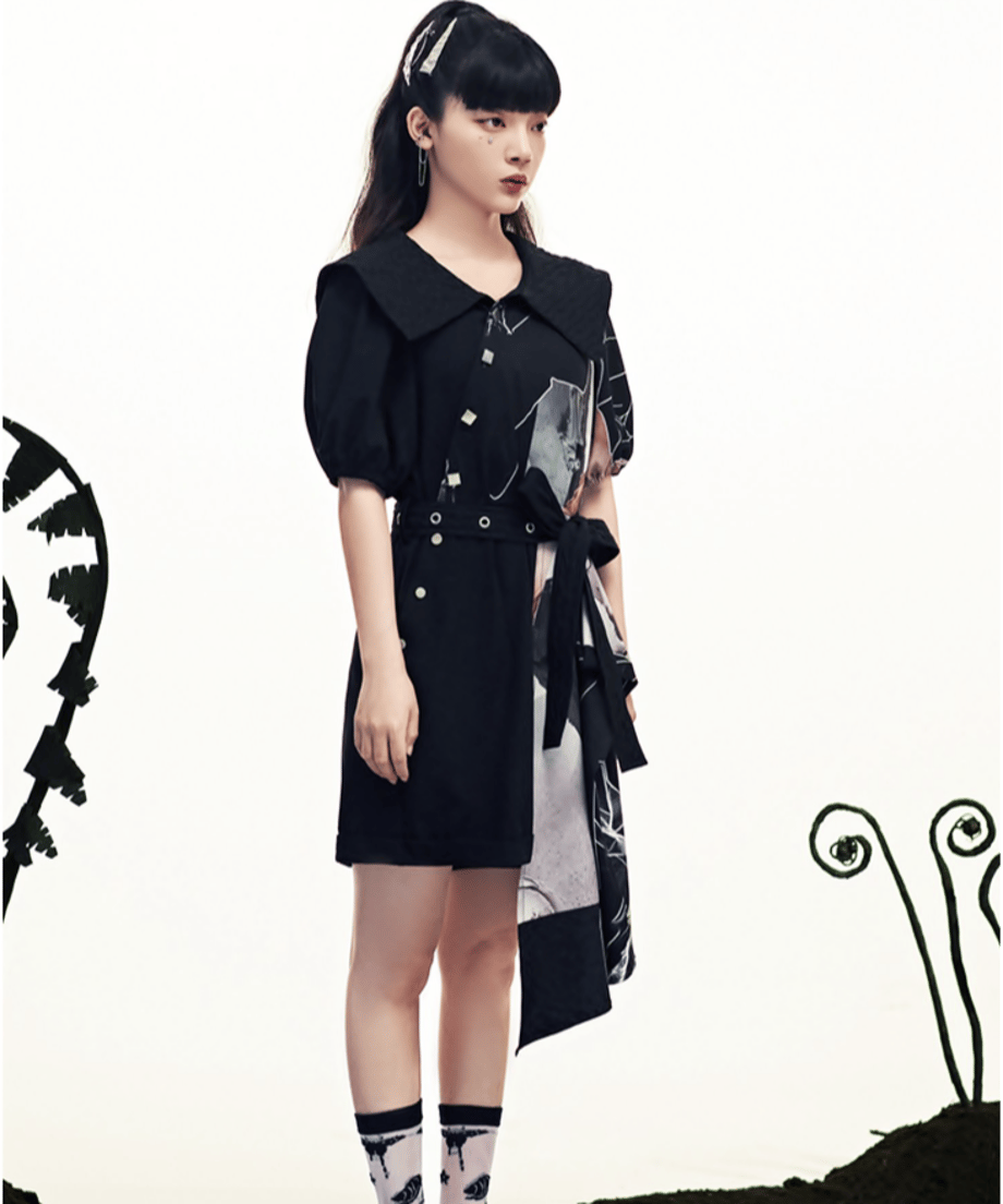 Asymmetric Graphic Scarf Jumpsuit