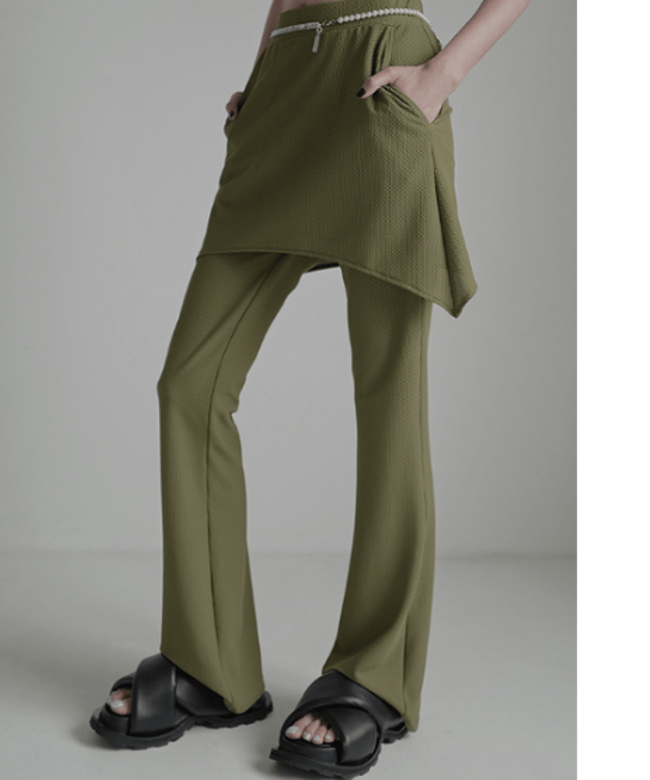 Asymmetric Skirted Flare Pants