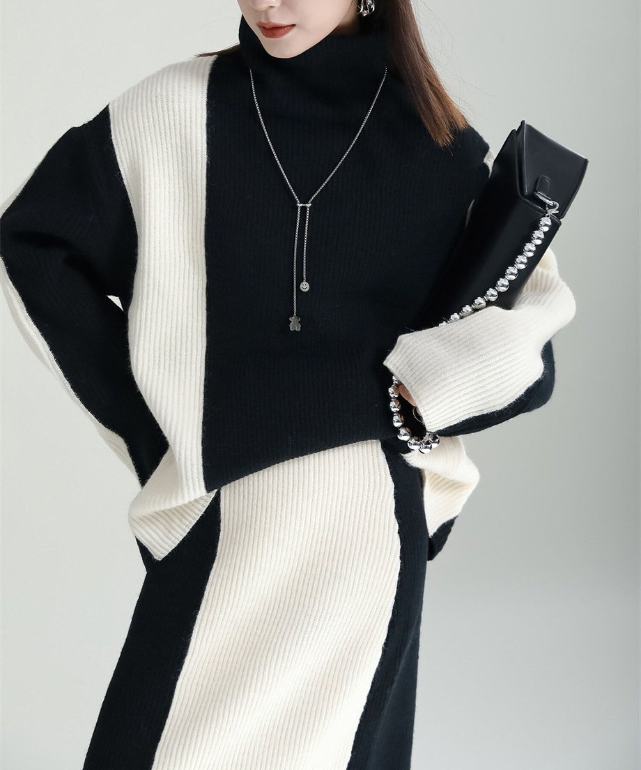 Bicolor Sweater & Skirt Co-ord