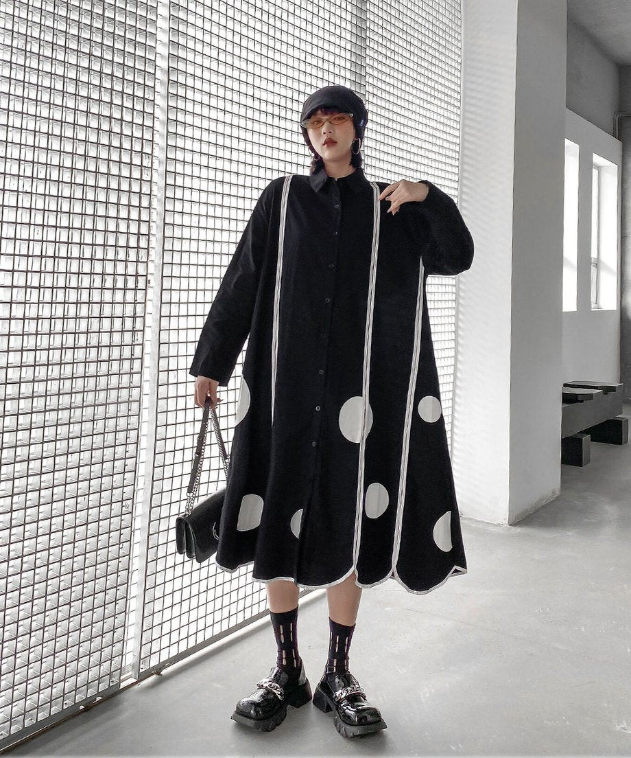 Scallop Dot Graphic Shirt Dress
