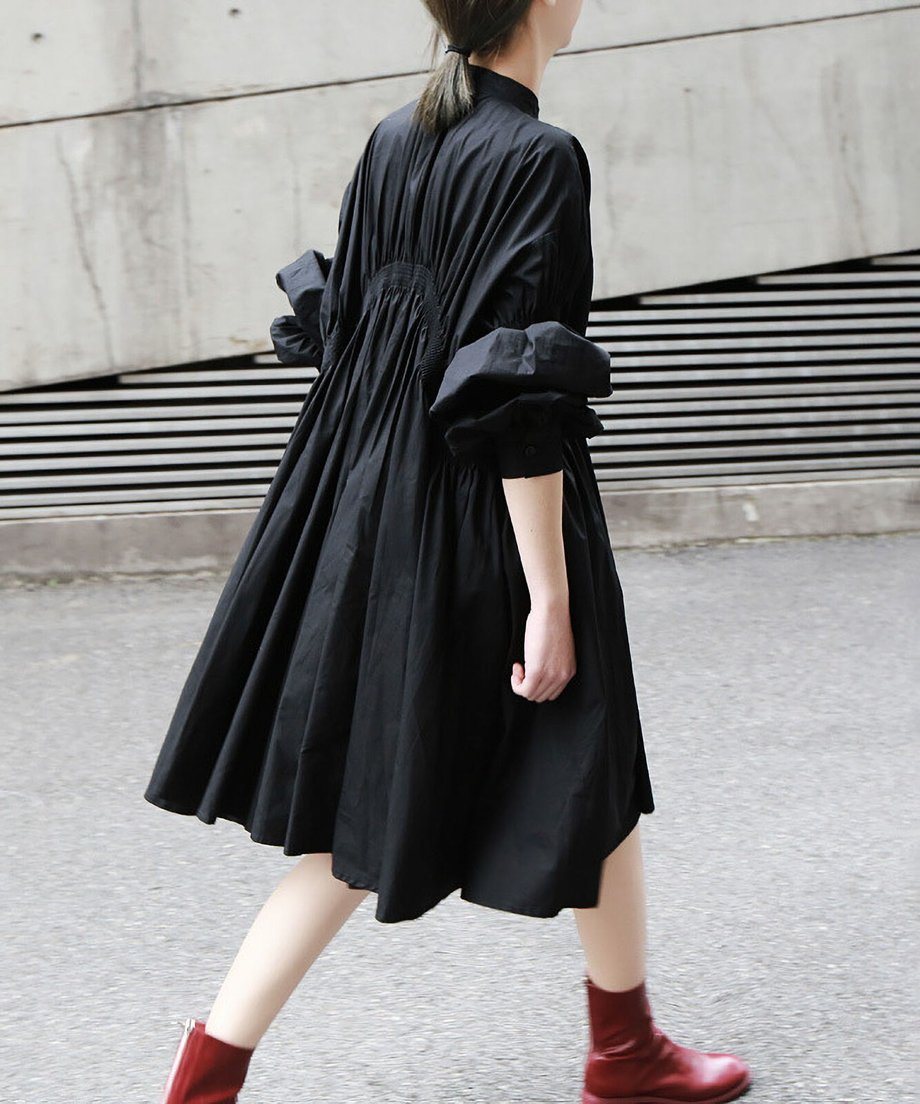 Gather Twist Balloon Shirt Dress
