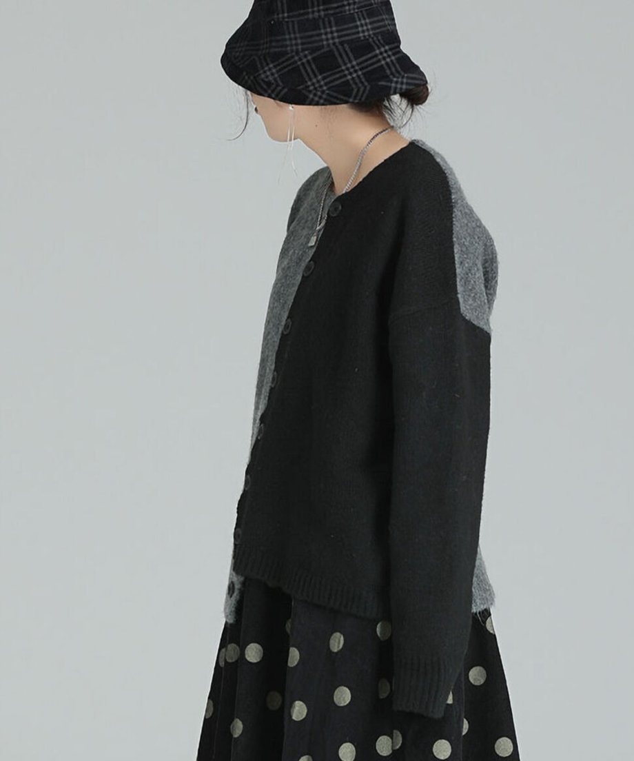 Two-Tone Split Button Cardigan