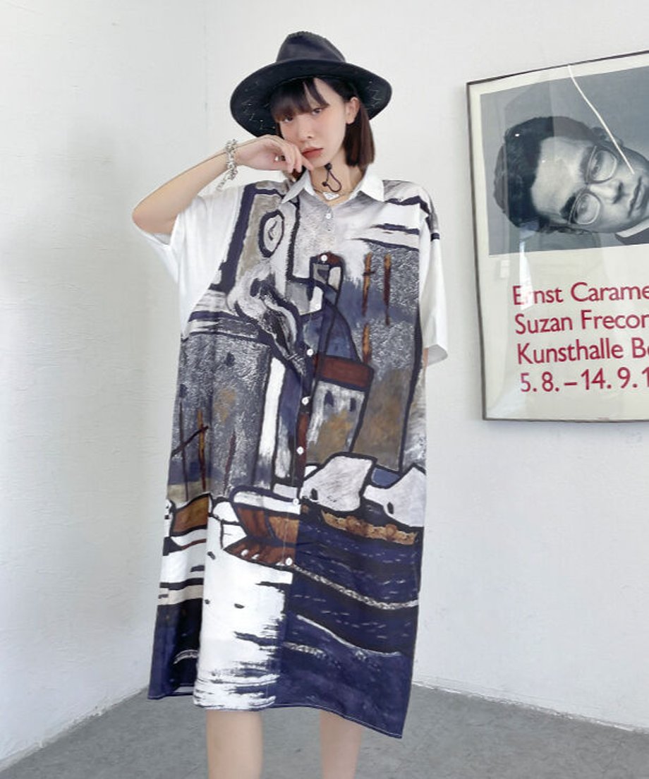 Abstract Cityscape Art Shirt Dress