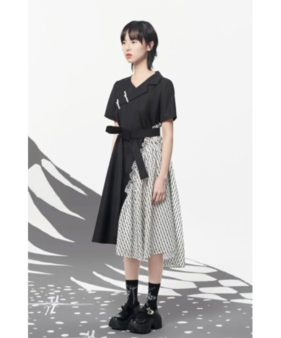 Pin Detail Contrast Wrap Dress