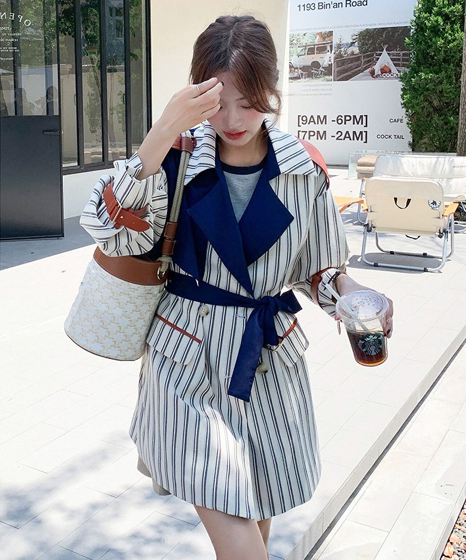 Striped Short Trench Coat