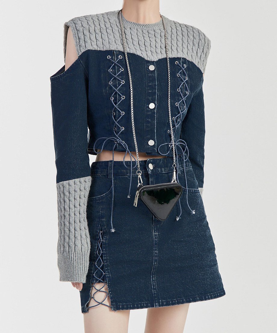 Open Shoulder Denim Top