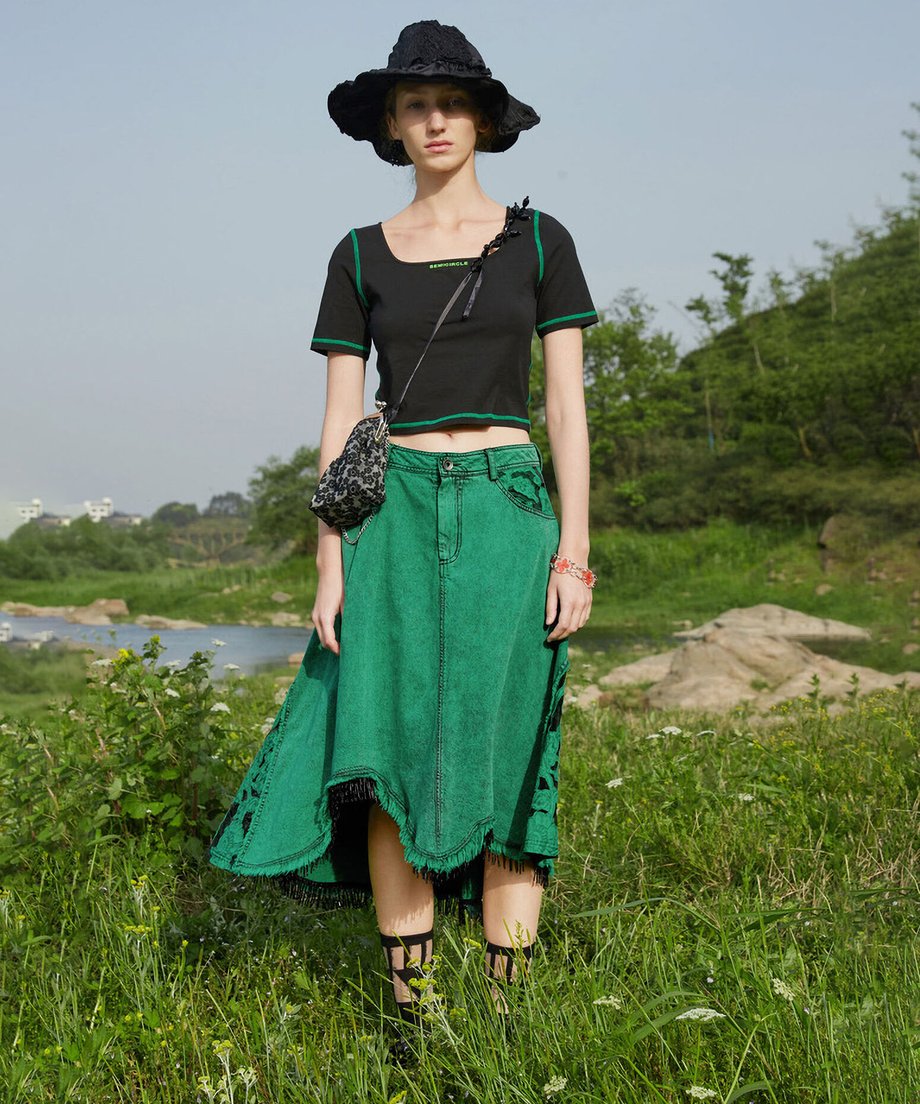 Lace Blocking Skirt