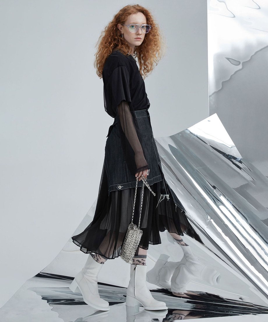 Hem Tulle Denim Skirt