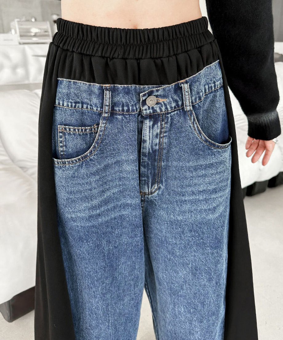 Layered Wide Panel Denim Pants